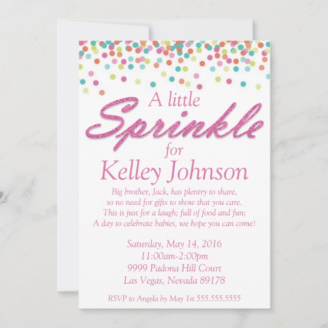 Pink Baby Sprinkle Shower Invite (Front)