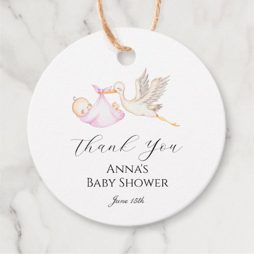 Pink Baby Stork Favor Tag