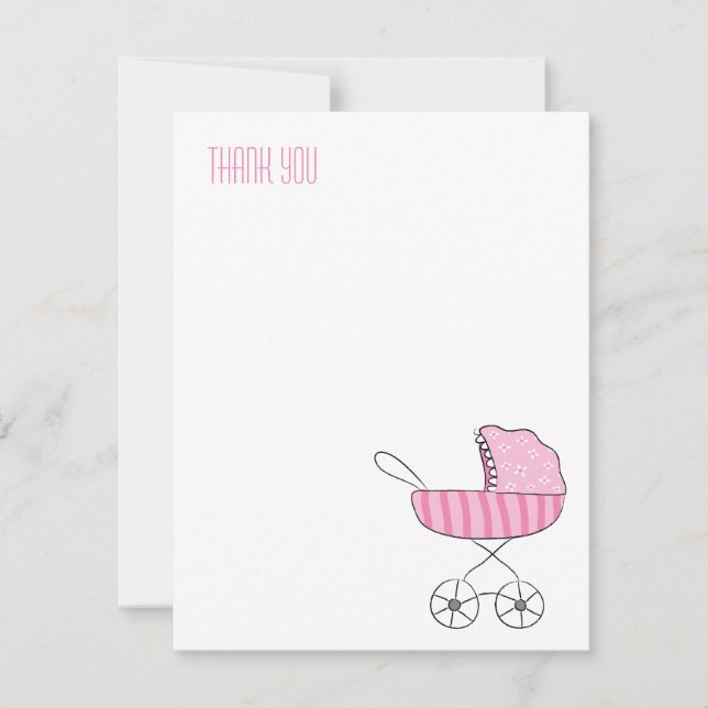 Pink Baby Stroller | Flat Thank You Note Cards (Front)