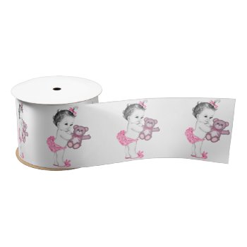 Pink Baby Teddy Bear Baby Girl Shower Satin Ribbon by The_Vintage_Boutique at Zazzle