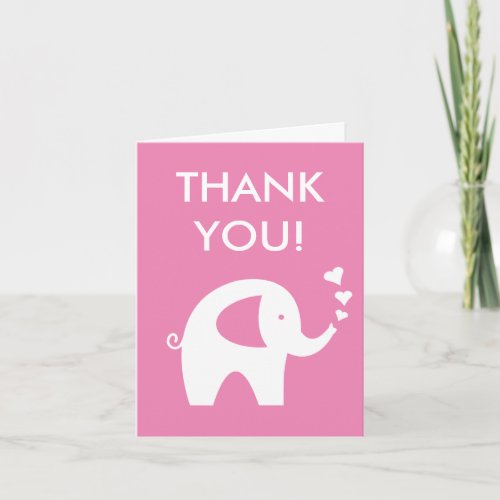 Pink baby thank shower you card with elephant