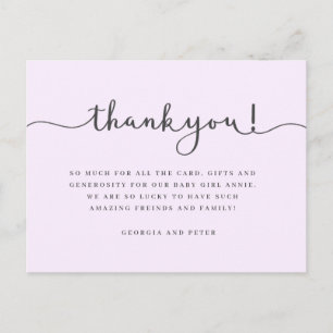 Pink baby thank you card, birthday thank you postcard
