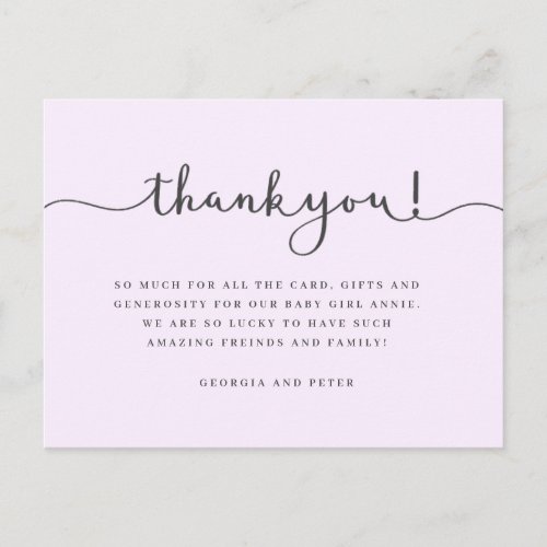 Pink baby thank you card birthday thank you postcard