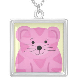 Pink Baby Tiger Silver Plated Necklace