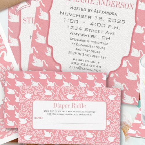 Pink Baby Vintage Swans Diaper Raffle Enclosure Card