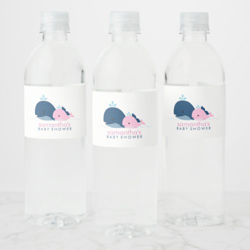Pink Baby Whale Girl Baby Shower Water Bottle Label