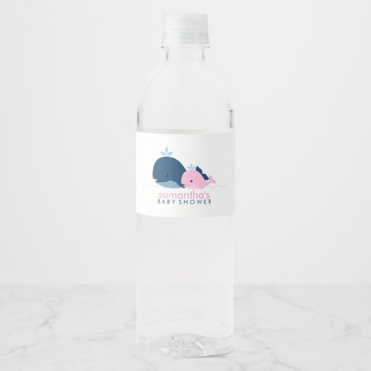 pink baby whale girl baby shower water bottle label zazzle com