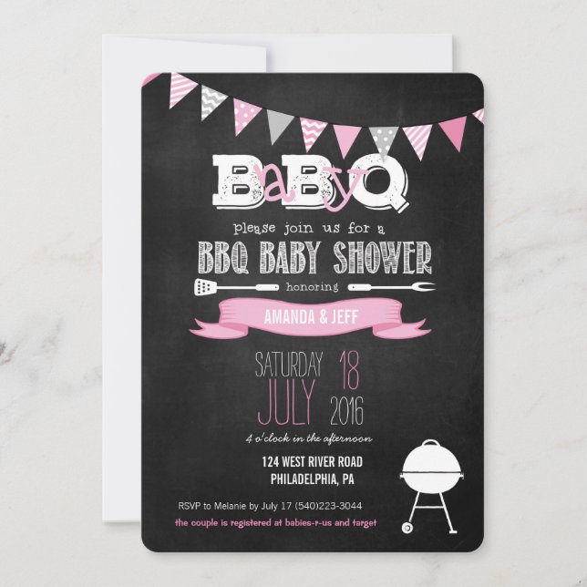 Pink BabyQ BBQ Baby Shower Invitation (Front)
