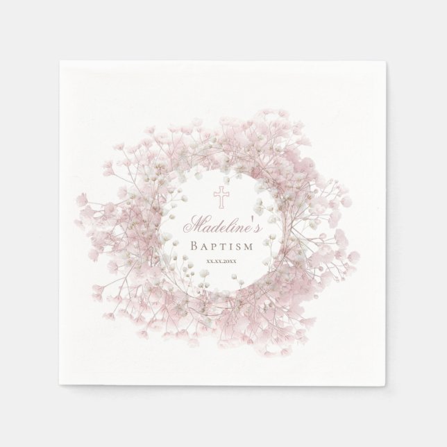 pink baby's breath Baptism Napkins (Front)