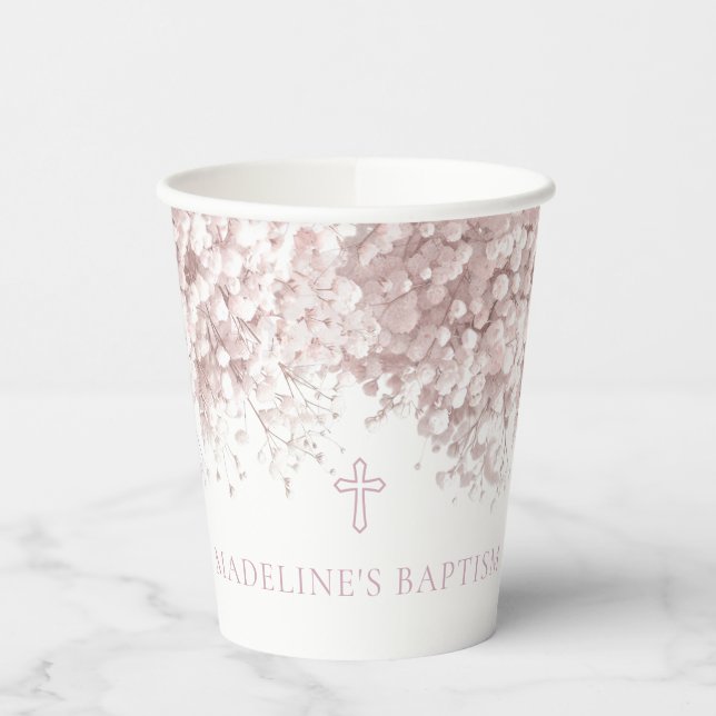 pink Baby's breath Baptism Paper Cups (Left)