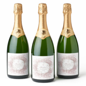 pink baby's breath Baptism Sparkling Wine Label