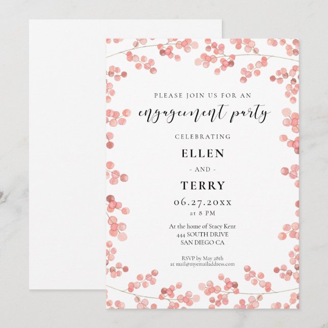 Pink Baby's Breath Floral Engagement party Invitation (Front/Back)