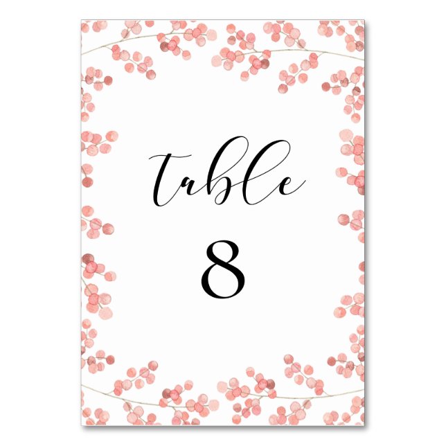 Pink Baby's Breath Floral watercolor wedding Table Number (Front)