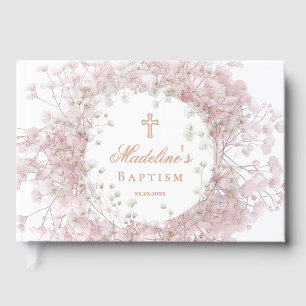 pink baby's breath flowers Baptism Foil Guest Book