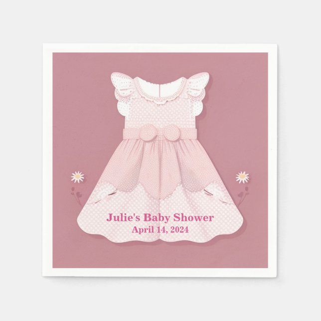Pink Baby's Dress Baby Shower Napkins (Front)