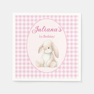 Pink Babys First Birthday Bunny Napkins