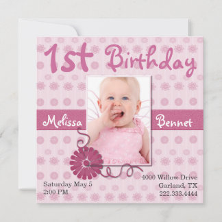 Pink Baby's First Birthday Photo Invitation