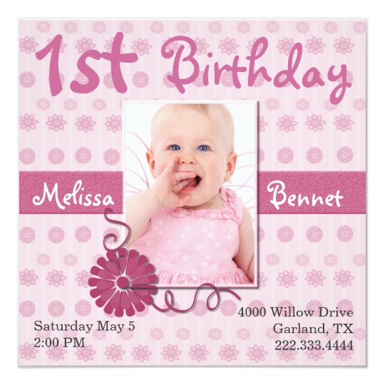 Pink Baby's First Birthday Photo Invitation | Zazzle