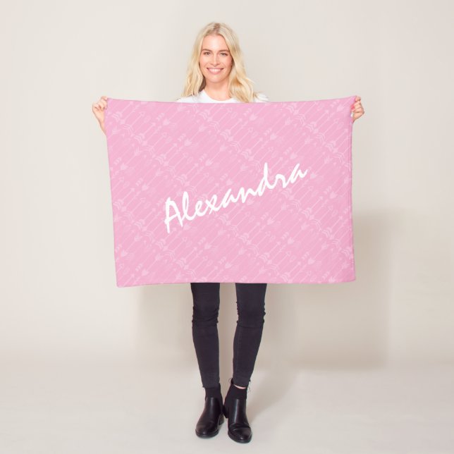 Pink Babys Name Abstract Arrow Rustic Pattern Fleece Blanket (In Situ)