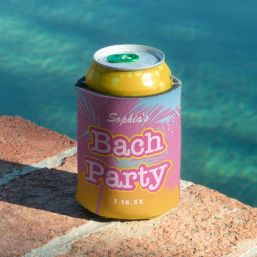 Pink Bach Party Palm Trees Can Cooler