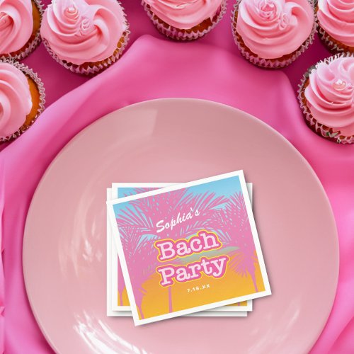 Pink Bach Party Palm Trees Napkins