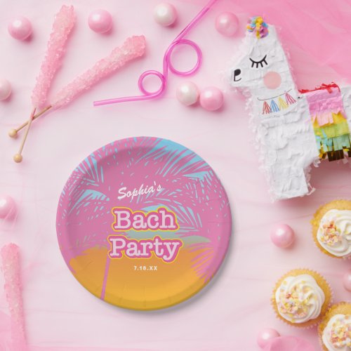 Pink Bach Party Palm Trees Paper Plates