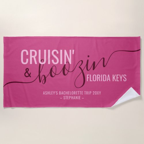 Pink Bachelorette Cruise Name Beach Towel