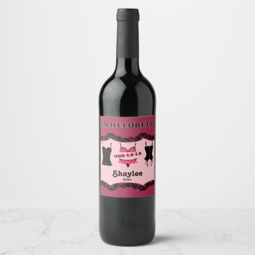 Pink Bachelorette Lingerie Wine Label
