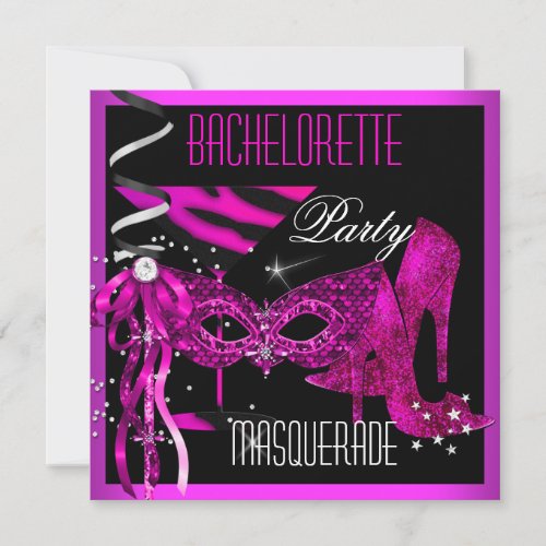 Pink Bachelorette Masquerade black High Heel Shoes Invitation