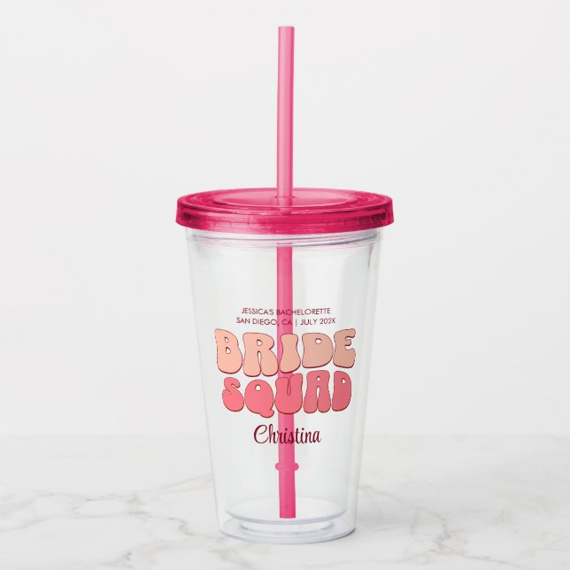 Pink Bachelorette Party Bride Squad Bridesmaid Acrylic Tumbler (Front)