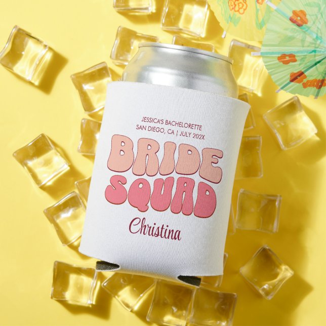 Pink Bachelorette Party Bride Squad Bridesmaid Can Cooler (In Situ Summer)