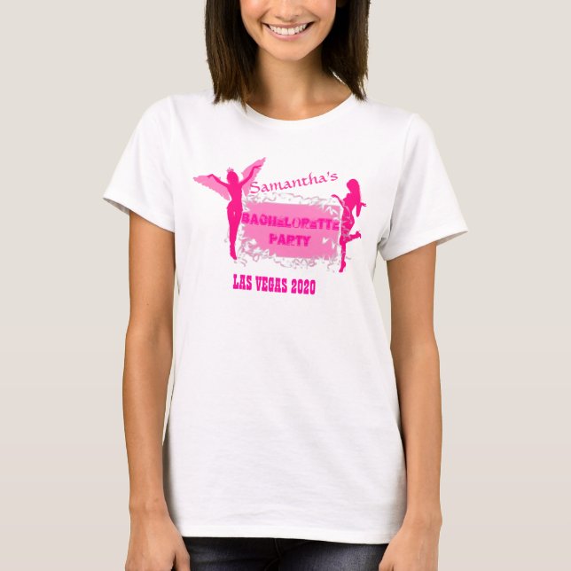 Pink bachelorette party personalized T-Shirt (Front)