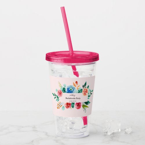 Pink Bachelorette Red Floral Bridal Shower  Acrylic Tumbler