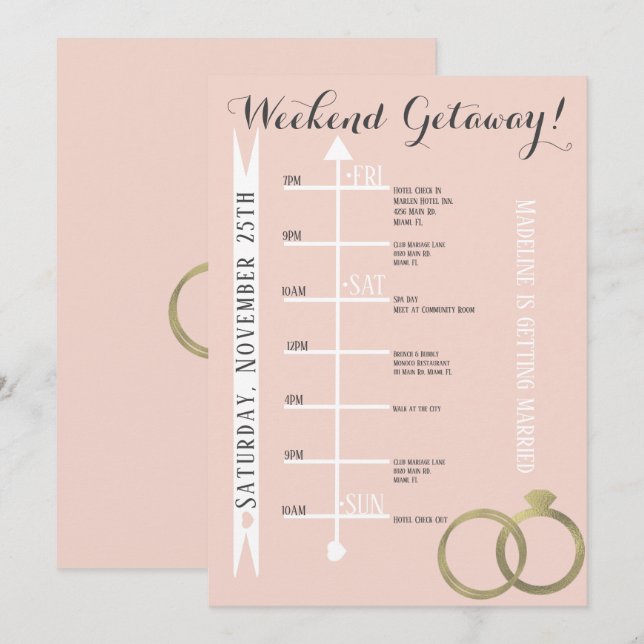 Pink Bachelorette Weekend Getaway Foil Ring- Gray Invitation (Front/Back)