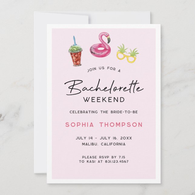 Pink Bachelorette Weekend Palm Beach Invitation (Front)