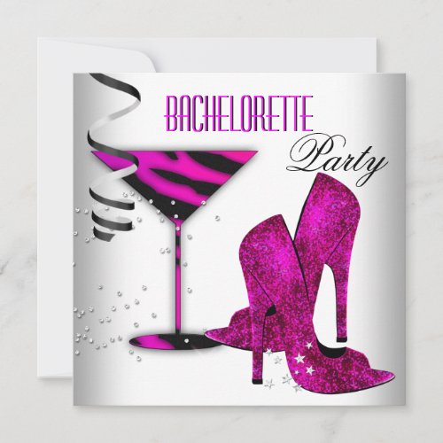 Pink Bachelorette White High Heel Shoes Invitation