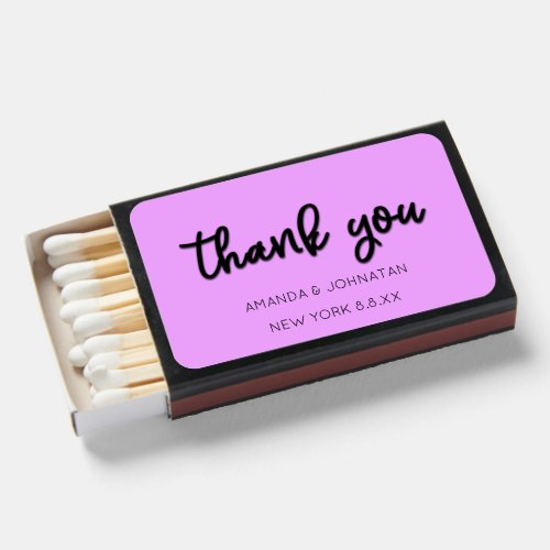 Pink Back Thank You Name Wedding Favor Minimalism  Matchboxes