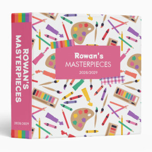 Pink Back to School Girl Student Artwork 3 Ring Binder