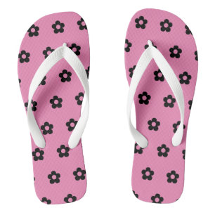 Pink Background Black Color Flowers Printed-Sandal Flip Flops