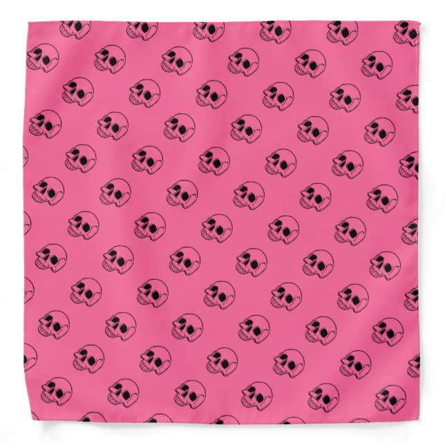 Pink Background Black Skulls Biker Bandanna (Front)