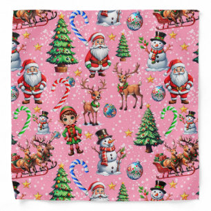 Pink Background Christmas Decorative Pattern Bandana