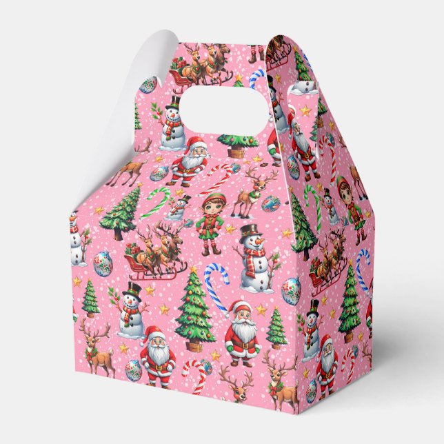 Pink Background Christmas Decorative Pattern Favor Boxes (Front Side)