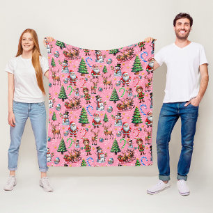Pink Background Christmas Decorative Pattern Fleece Blanket