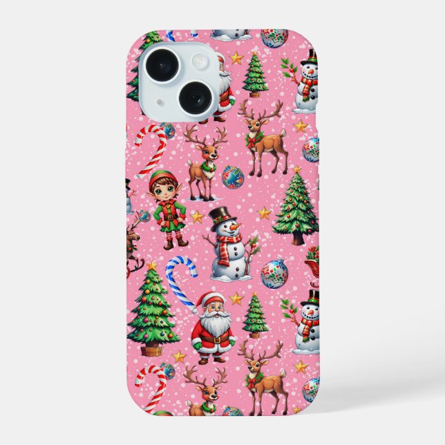 Pink Background Christmas Decorative Pattern Iphone Case (Back)