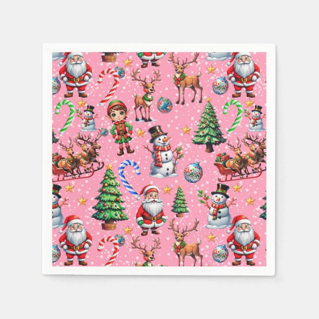 Pink Background Christmas Decorative Pattern Napkins (Front)