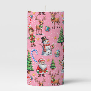 Pink Background Christmas Decorative Pattern Pillar Candle