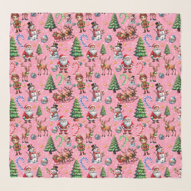 Pink Background Christmas Decorative Pattern Scarf (Front)
