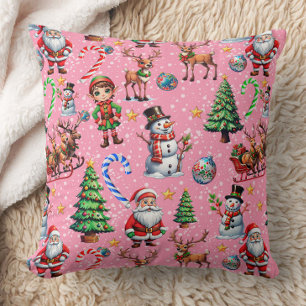 Pink Background Christmas Decorative Pattern Throw Pillow