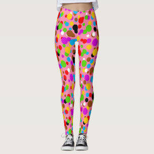 Pink Background Colorful Polka Dots Leggings