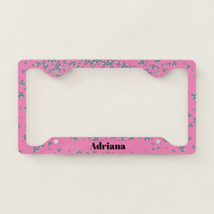 Pink Background Diamond Glam Girly License Plate Frame